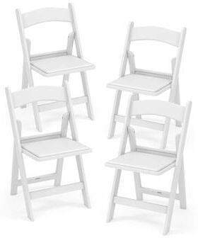 Costway 4 Pack Resin Folding Chairs with Padded Seat-White