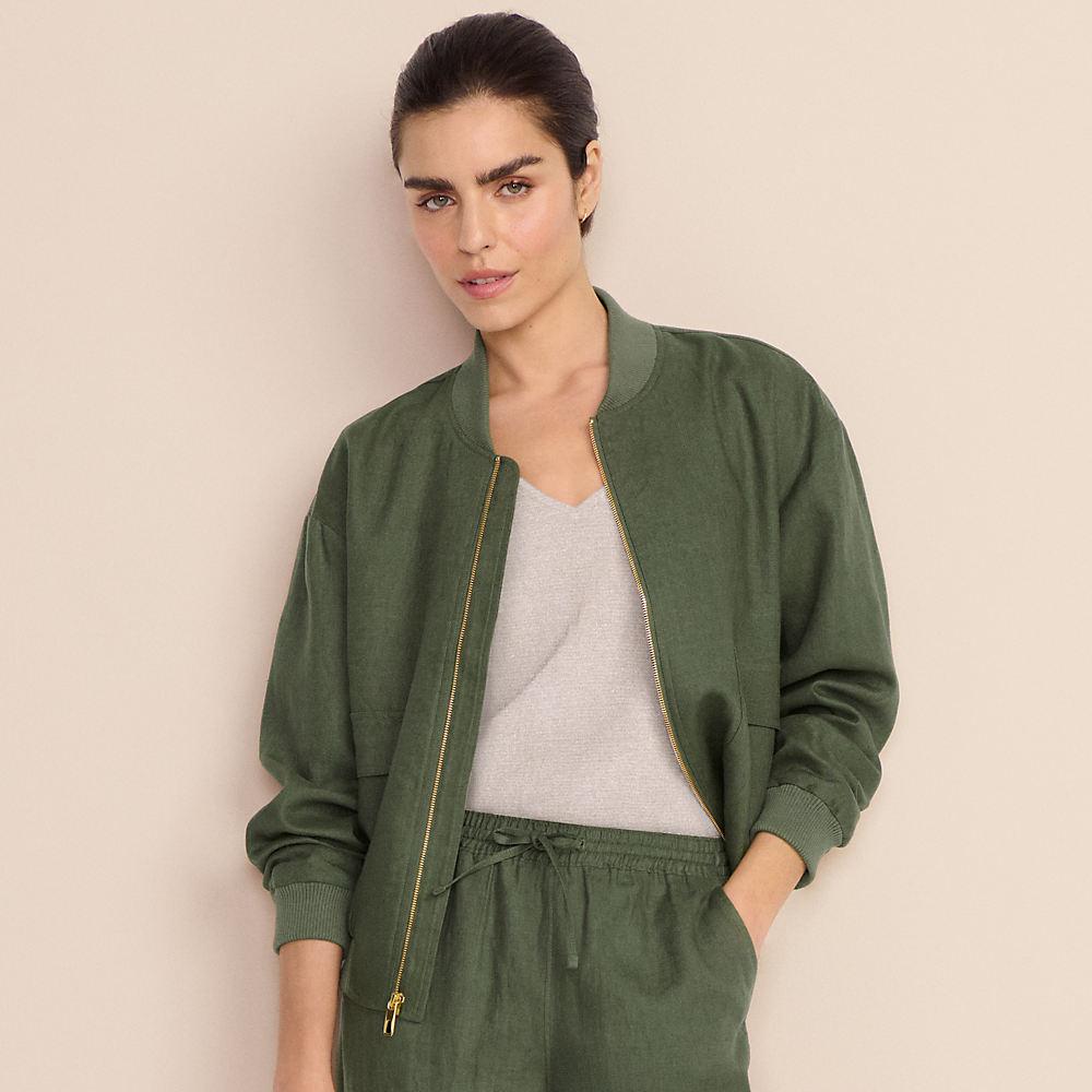Leinen-Bomberjacke für Damen, Damen, size: regular, Grün, Leinen, by Lands' End
