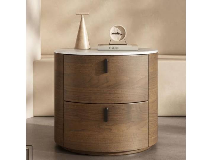 Moderner runder Nachttisch Beistelltisch aus Holz Minimalistisch Geräuscharme Schubladenführungen Für kleine Räume Für Wohnzimmer und Schlafzimmer(Brown,45cm/18in)