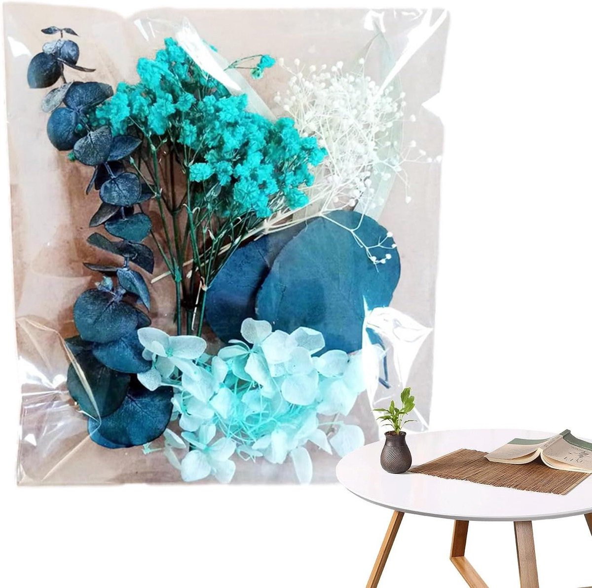 Gedroogde Bloemen Blauw - Natuurlijke Decoratie voor Hobby en Knutselen - 1 Set