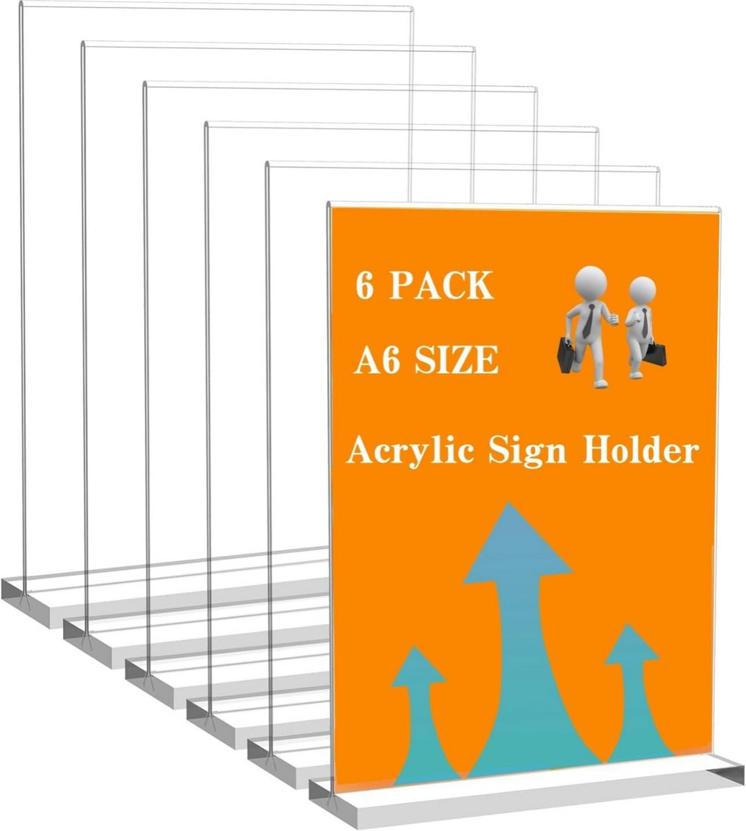 Set van 6 transparante verticale A6 acryl tafelbordhouders voor menu, foto of flyer