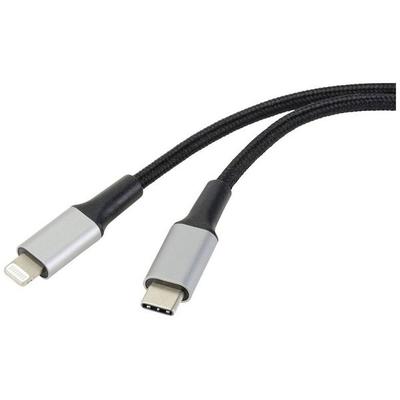 Renkforce USB-Kabel USB 2.0 USB-C® Stecker, Apple Lightning Stecker 2.00m Schwarz Kabelmantel aus Recycling-Material, Extrem