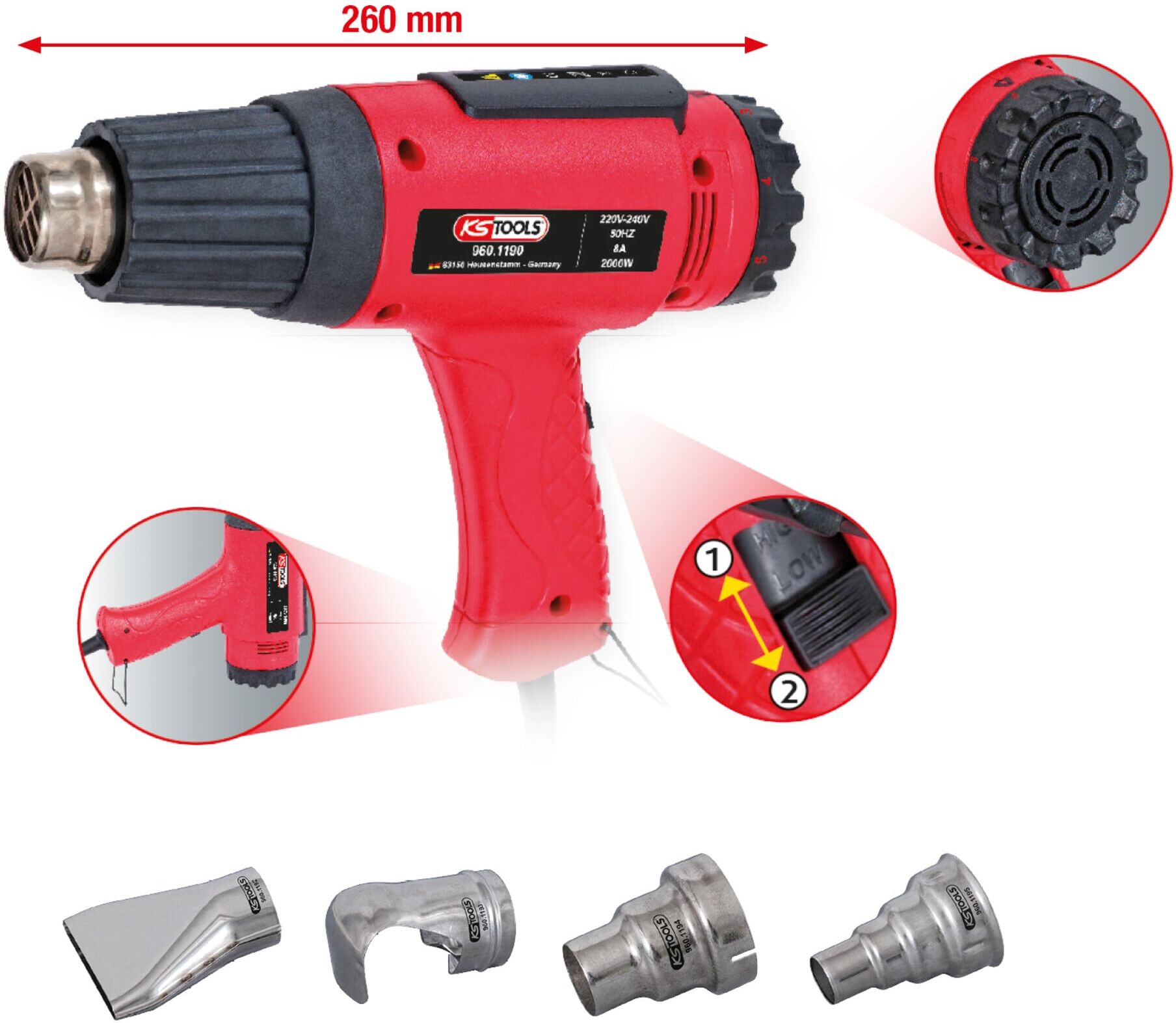 KS Tools Heißluft-Gerät Satz inkl. 4 Aufsätze (960.1190)