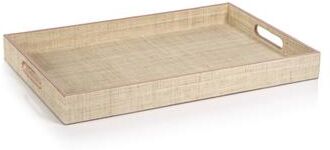 Zodax Reggio Natural Fiber Raffia Tray with Leather Trim