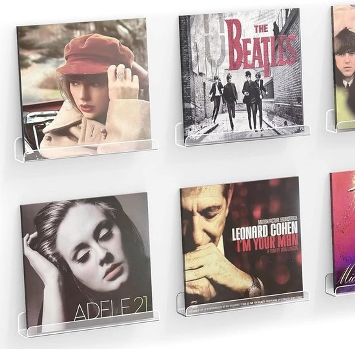 Set van 6 transparante acryl vinyl album display planken voor 12 inch platen voor wandmontage