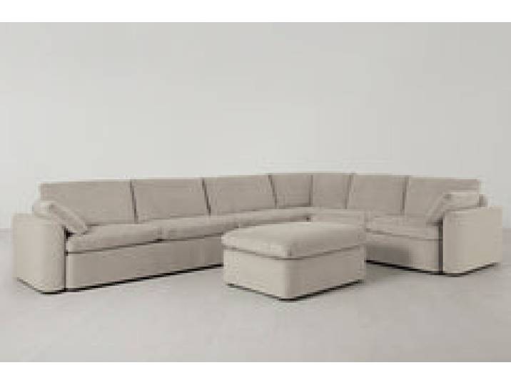 Model 13 Großes Ecksofa mit Polsterhocker, Knochenweiß