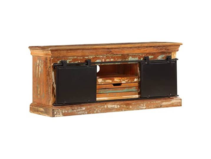 HEFZGDB TV-Schrank 110x30x45 cm Altholz Massiv Sideboard Beistellschrank mit 3 Fächern und Schublade Vintage Industrie-Stil Handgefertigt