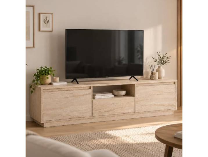 Dmora TV-Schrank Lovere 160x29,5x42 cm Beige EIN Fach, 3 Türen