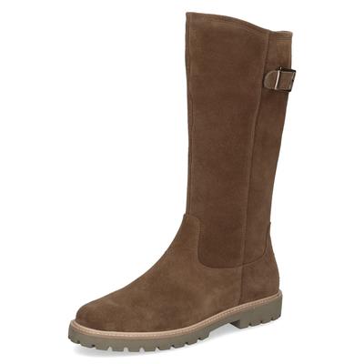 Stiefel CAPRICE, Damen, Gr. 37, Normalschaft, braun, Veloursleder, Schuhe Stiefel, Blockabsatz, Langschaftschaftstiefel mit Ziernähten, bequeme Weite