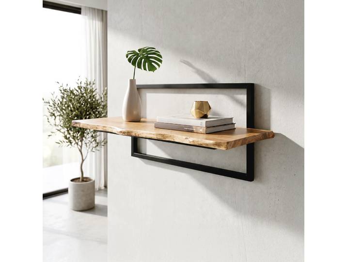 Etagère murale 90 cm avec plateau en bois massif à bord naturel