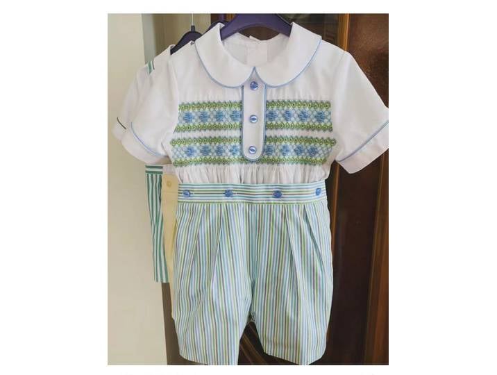 Tenue smockée bleue d'été pour garçon de 0 à 6 ans, costume pour fête d'anniversaire, photographie A85