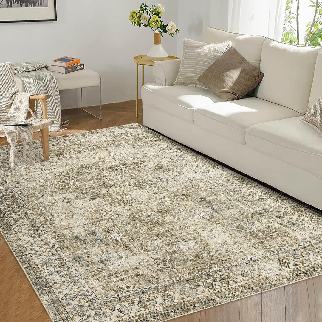 World Menagerie Floral Area Rug Brown Rectangle 160 x 230 cm