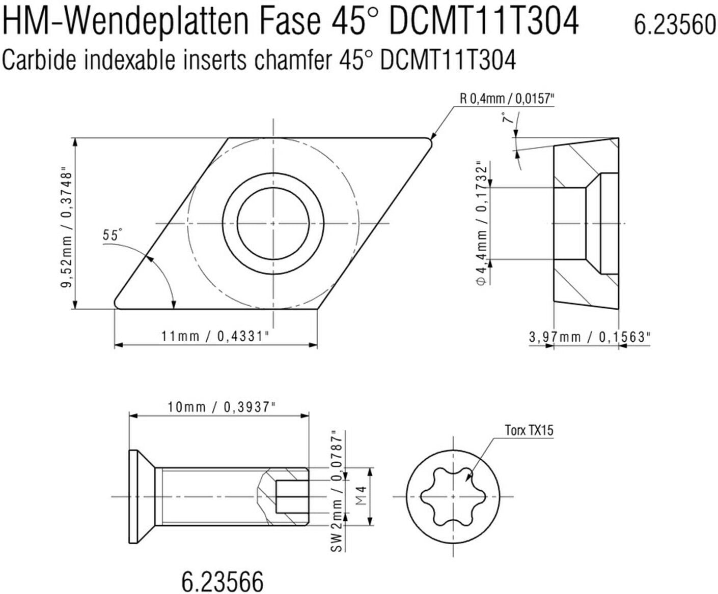 Metabo 10 HM-Wendeplatten Fase 45°, ISO DCMT 11 T 304 (623560000)