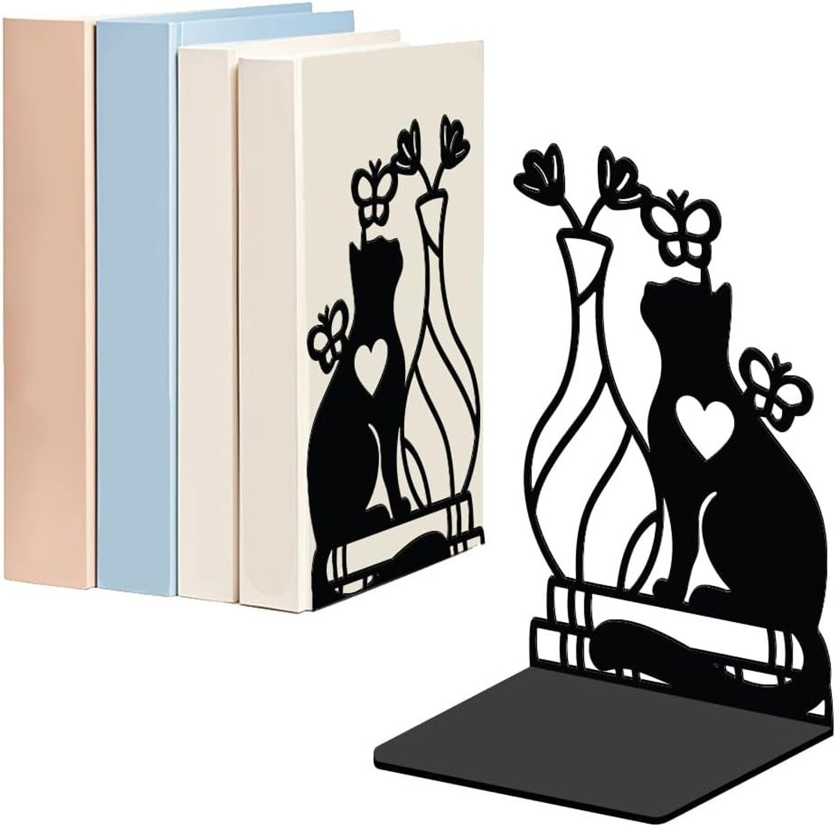 Stijlvolle metalen boeksteunen in de vorm van een kat, zware antislip boekhouders voor boekenplanken en bureaus