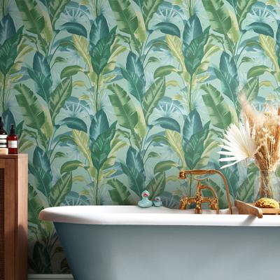 Vliestapete ENVY "Leaf It Out Midnight, Sunrise and Twilight", blau, B:0,52m L:10m, Vlies, Tapeten, gemustert, FSC zertifiziert, mit lebhaftem Druck, 10 Meter Länge