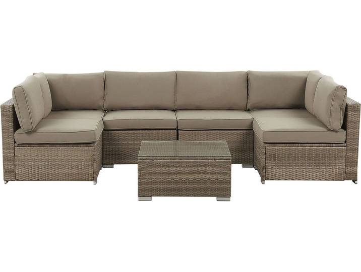 BELIANI Gartenmöbel Set Braun Polyrattan Aluminium 6-Sitzer Auflagen Braun Terrasse Outdoor Minimalistisch Modern