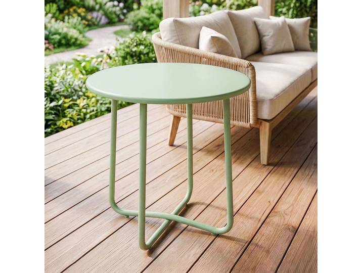 Outsunny Table Basse Extérieur Ø48x51cm Vert Base en X Ajustable