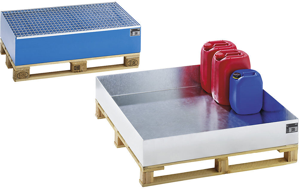 kaiserkraft Paletten-Auffangwanne, LxBxH 1200 x 1200 x 185 mm, feuerverzinkt