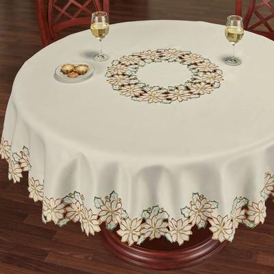 Touch of Class Winter Poinsettia Cutwork Round Tablecloth Ivory 70 x 70, 70 x 70, Ivory