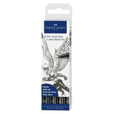 Faber-Castell Tuschestifte Pitt Artist Pens Comic schwarz, 4er Etui