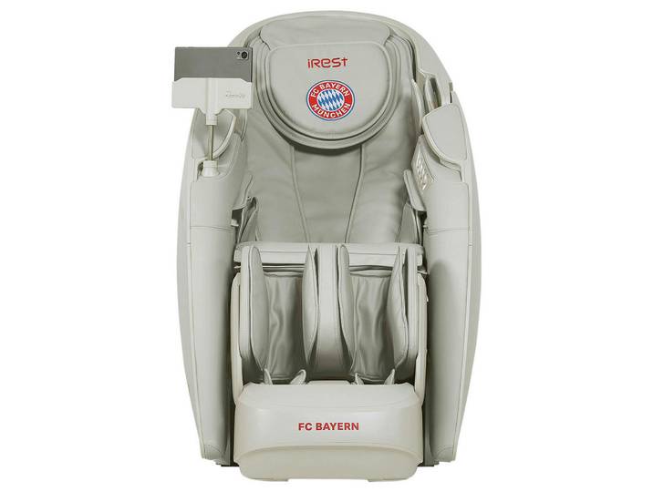 Welnova Massagesessel FC Bayern München, Weiß, Beige, Kunststoff, 86x130x169-190 cm, integrierte Lautsprecher, Relaxfunktion, Liegefunktion, Sitzheizung, Netzbetrieb, Massagefunktion, Herz-Waage-Funktion, integrierter Akku, abwischbar, ausziehbare Fußstütze, Bluetooth-Lautsprecher, Rückenlehne in S-Form, Wohnzimmer, Sessel, Massagesessel