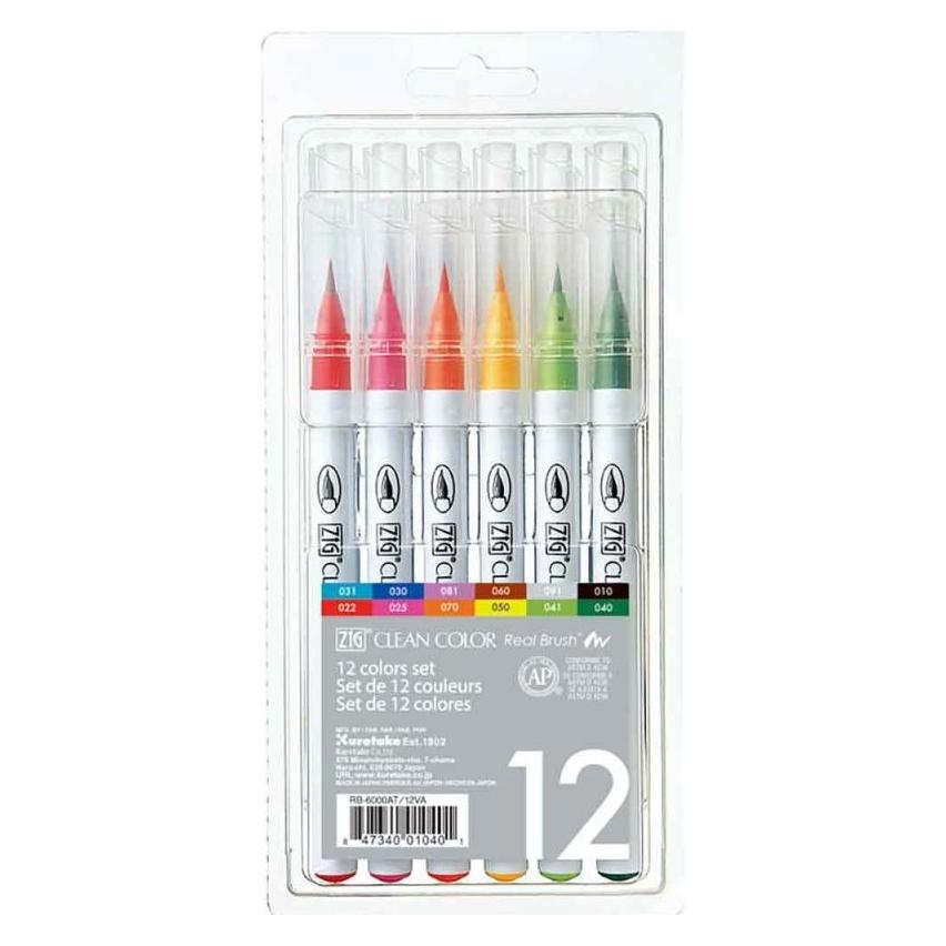 Zig Clean Color Pensel Pen Saet m. 12 (12x) (RB-6000AT/12VA)