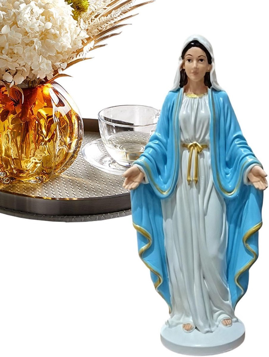 Standbeeld Maagd Maria Blauw - Religieuze sculptuur voor decoratie - 16 x 10 cm