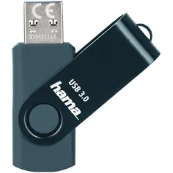 Hama USB-Stick Rotate, USB 3.0, 128GB, 90MB/s, Petrolblau, Schmale Verpack. (128 GB, USB-A), USB Stick, Blau