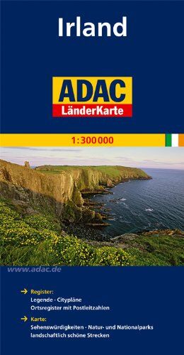 ADAC Kartografie - ADAC Länderkarte Irland 1:300.000: Register: Legende, Citypläne, Ortsregister mit Postleitzahlen. Karte: Sehenswürdigkeiten, Natur- und Nationalparks, landschaftlich schöne Strecken - Preis vom 19.10.2026 19:33:35 h