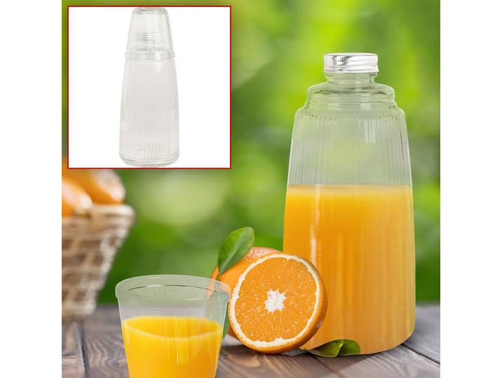 Glasflasche mit Trinkglas, 1 L