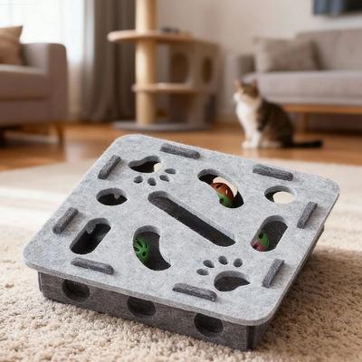 Inspired Living Interactive Felt Cat Puzzle Tunnel Toy square Gray
