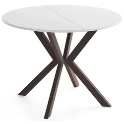 ESSTISCH Valio rund oval ausziehbar verlängerbar mit braunen Metallbeinen, Weiß 90-130/90/76 cm