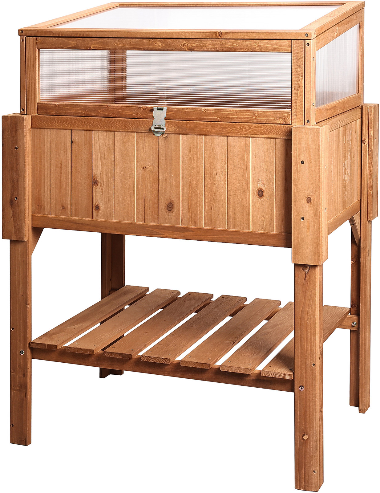 needs&wants Groot verhoogd plantenbed met houten afdekking en kleine kas voor de tuin of balkon