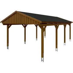 Skan Holz Fichtelberg - Satteldach Einzelcarport Breite 423 cm Gr. 2 - 423 x 808 cm Dachschalung mit Dachschindeln (schwarz) nussbaum Holzcarport
