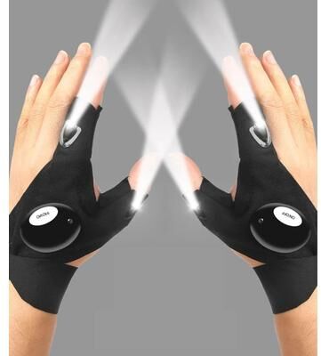Uplift Essentials LED Half Finger Flashlight Gloves For Hands Free Night Work And Outdoor Activities pair