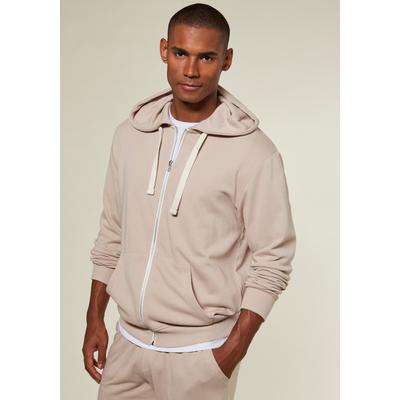Kapuzensweatjacke KANGAROOS, Herren, Gr. S (44/46), beige, angeraute Sweatware, Obermaterial: 60% Baumwolle, 40% Polyester, unifarben, bequem normal, Rundhals, angesetztes Bündchen, Sweatjacken, mit Kapuze, kontrast Zipper und kontrast Bänder