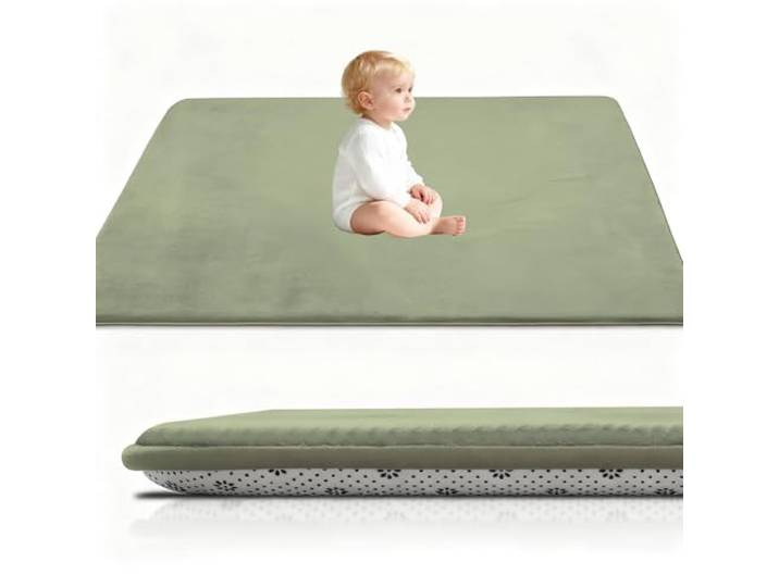 Stqyeiw 3cm Dicke Krabbelmatte Baby, Spielmatte Baby 200 x 400 cm Grasgrün Teppich für Kinderzimmer mit Memory-Schaum, Rutschfester Unterseite Krabbeldecke, Kinderteppich, spielteppich Kinder