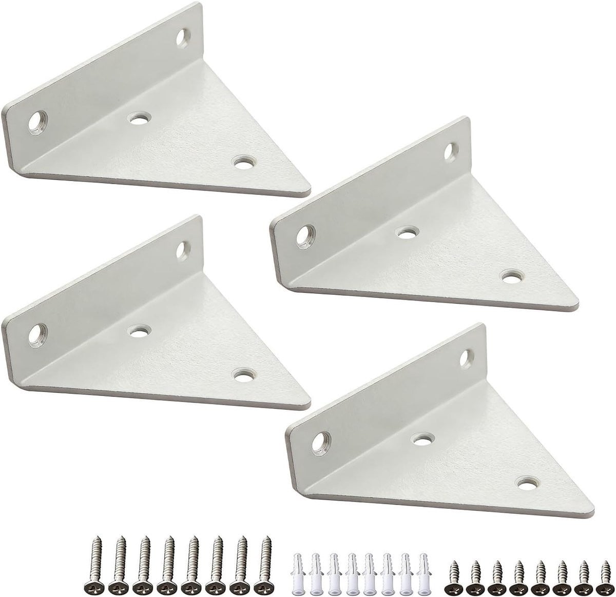 Set van 4 witte onzichtbare wandsteunen voor driehoekige plankhouders, 8 x 10 cm
