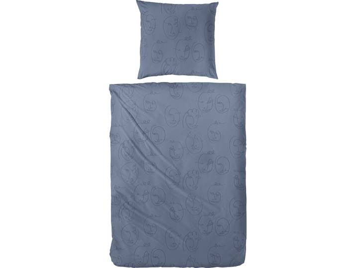 Bettwäsche PRIMERA Faces , grau, B/L: 155cm x 220cm, 1 Stk., 1 Stk., Feinbiber, B/L: 80cm x 80cm, 2 Stk., Feinbiber, Obermaterial: 100% Baumwolle, Bettwäsche, Bettwäsche, mit modernen Gesichtern