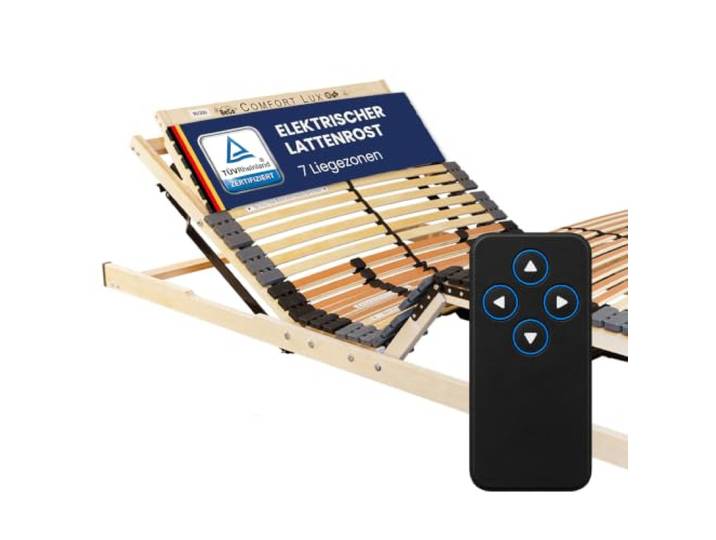 BeCo Comfort Lux elektrischer Lattenrost 100 x 200 cm mit Funkfernbedienung 7 Zonen inkl. Nackenstütze - 42 Federholzleisten - Elektrisch verstellbar montiert - TÜV geprüft - Qualität aus Deutschland