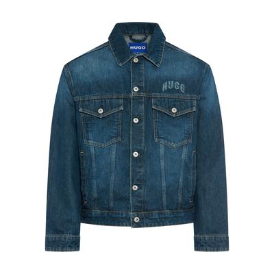 Jeansjacke HUGO "Dex", Herren, Gr. M, blau (turquoise, aqua441), Denim/Jeans, Obermaterial: 100% Baumwolle, unifarben, regular fit hüftlang, Rundhals, 1-Knopf-Manschette, Jacken Jeansjacke, Regular Fit, Used-Effekte