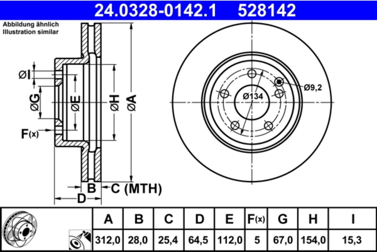 Bremsscheibe ATE PowerDisc 24.0328-0142.1, 1 Stück
