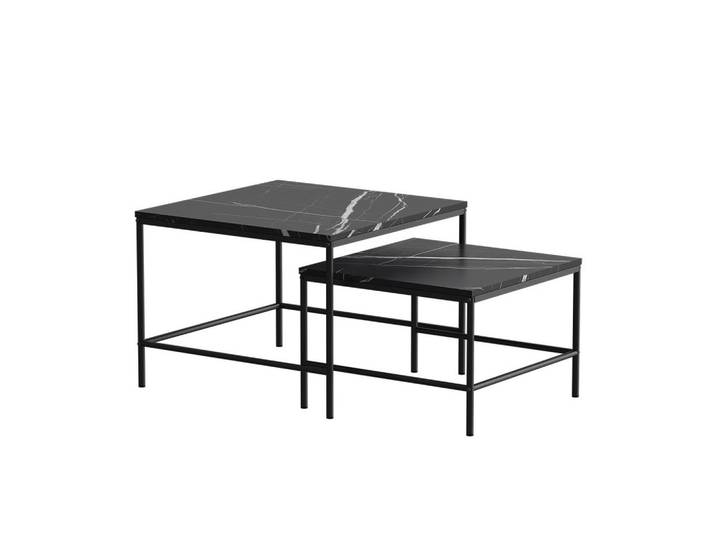 Vicco Couchtisch-Set Ramio Schwarzer Marmor 60 x 60 cm 2 Teile, Rechteckig, 60x45x60 cm, Wohnzimmer, Wohnzimmertische, Couchtische