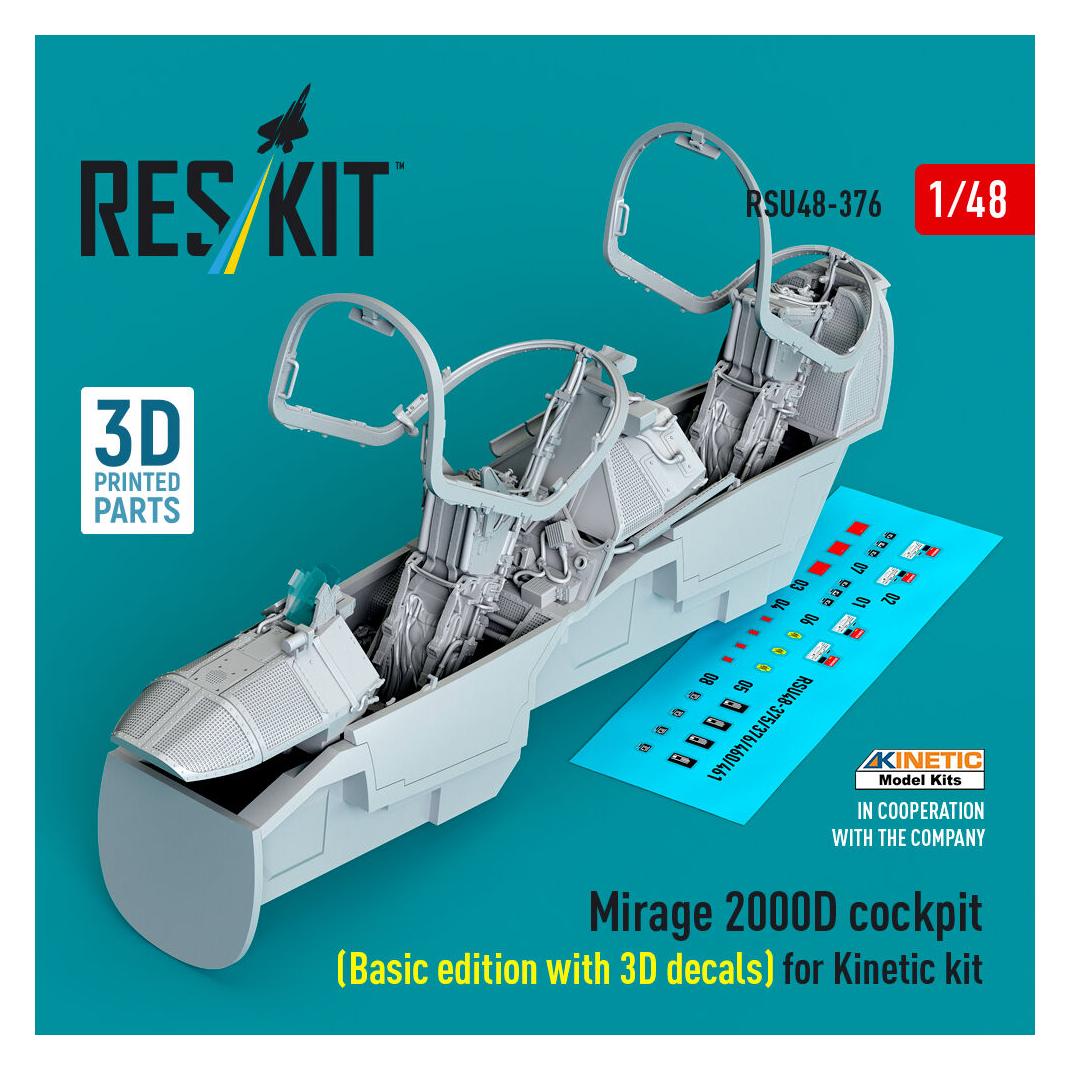 ResKit Mirage 2000D cockpit (Basic edition with 3D decals) for Kinetic kit (3D Printed) (RSU48-0376)