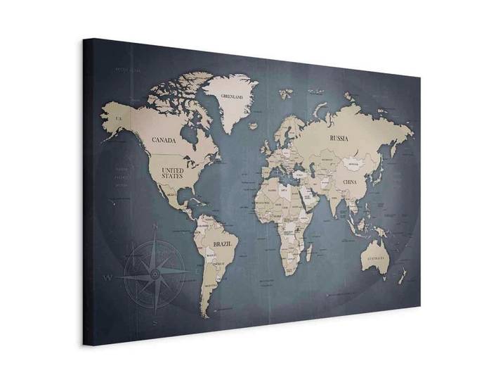 Leinwandbild World Map Grau/Beige