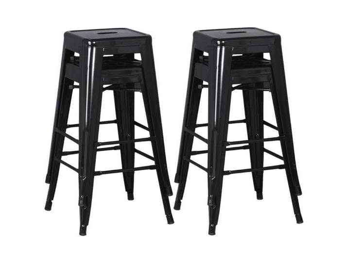 Tabourets de Bar - Industriel - Lot de 4 - Métal Noir - 76cm - Pliant - Empilable