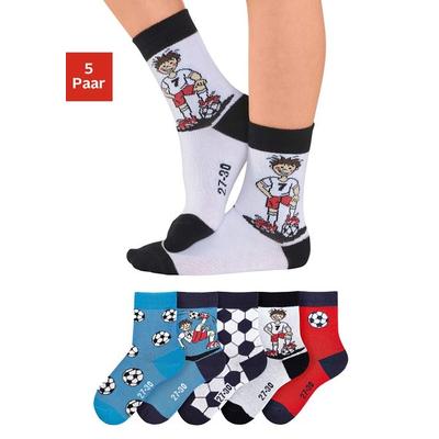 Socken H.I.S "Fußballsocken, Kinder Fußballsocken, WM Socken", Mädchen, Gr. 27-30, bunt, Baumwolle, Elasthan, Polyamid, unifarben, elastisch, Socken Socken Strümpfe Lange Socke, mit lustigen Fußballmotiven