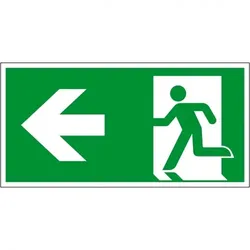 Aufkleber I Rettungszeichen Rettungsweg links, KRO, Pfeil, Folie, selbstklebend, 300x150mm, ASR A1.3, DIN EN ISO 7010 E001