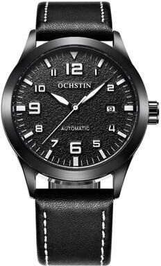 Everyday Crate Ochstin 62028 Automatic Mechanical Watch Mens Leather Watch With Calendar Waterproof Dress Watch black