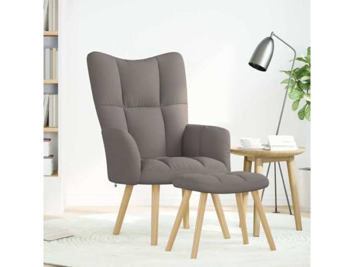 Relaxsessel mit Hocker Taupe Stoff Fußhocker vielseitig nutzbar, Holz-und-Metall-Gestell, gepolsterte Armlehnen, Polyestergewebe